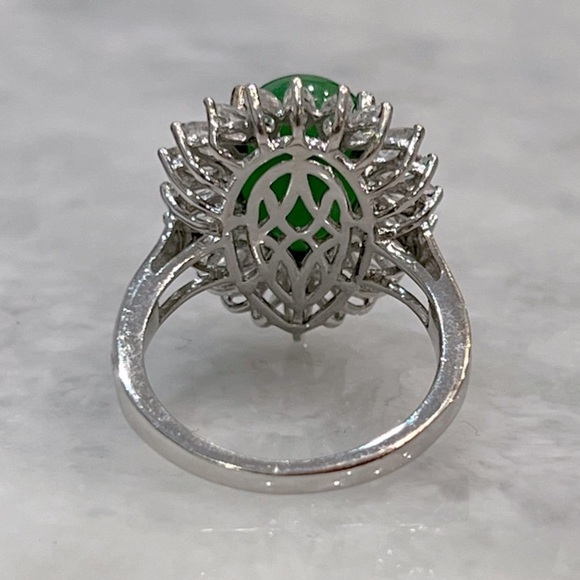 Burmese Green Jade White Topaz Sterling Silver Ring - Picture 9 of 10
